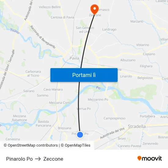 Pinarolo Po to Zeccone map