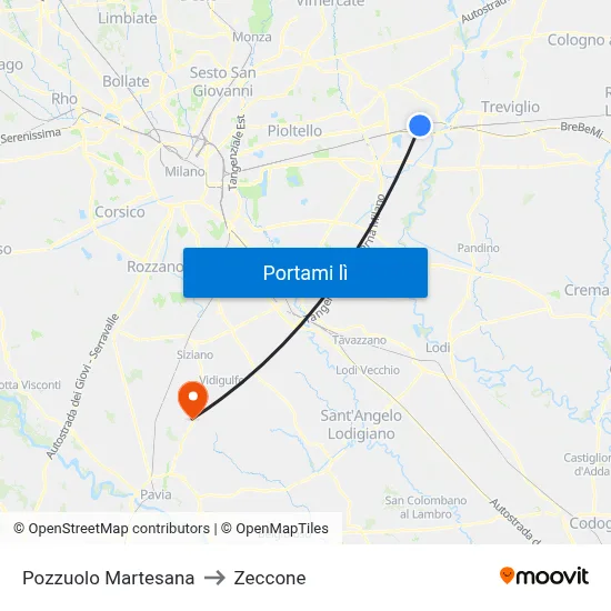 Pozzuolo Martesana to Zeccone map