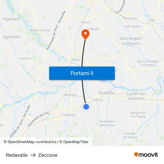 Redavalle to Zeccone map