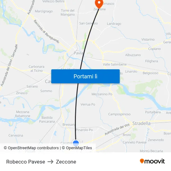 Robecco Pavese to Zeccone map