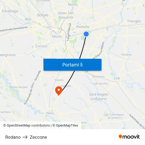 Rodano to Zeccone map