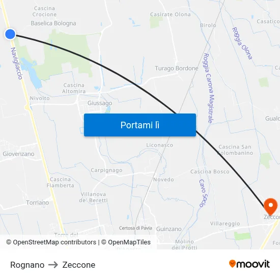 Rognano to Zeccone map