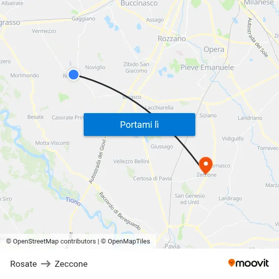 Rosate to Zeccone map