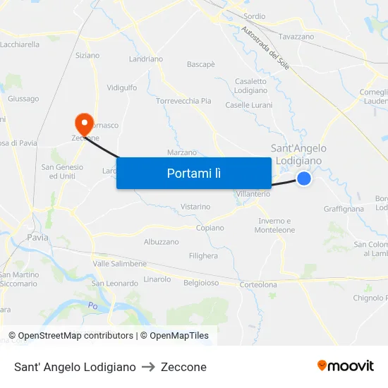 Sant' Angelo Lodigiano to Zeccone map