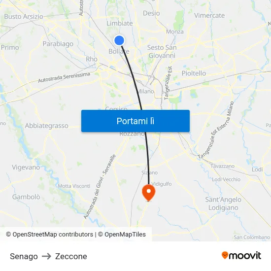 Senago to Zeccone map