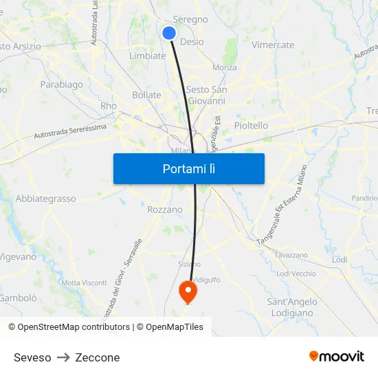 Seveso to Zeccone map