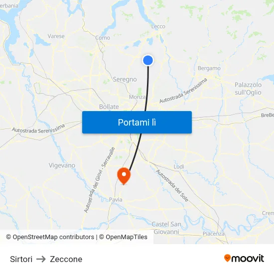 Sirtori to Zeccone map