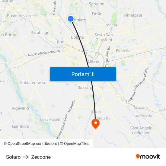 Solaro to Zeccone map