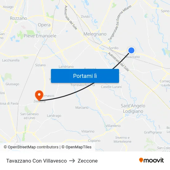 Tavazzano Con Villavesco to Zeccone map