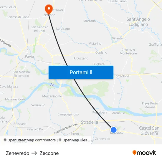 Zenevredo to Zeccone map