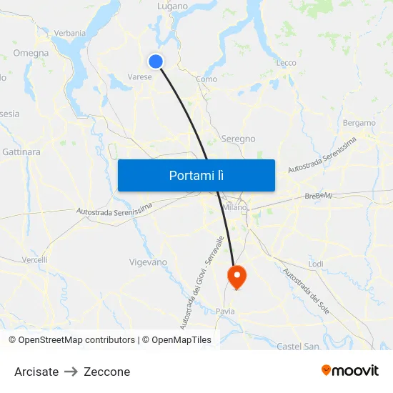 Arcisate to Zeccone map