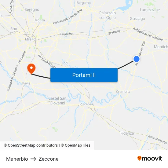 Manerbio to Zeccone map