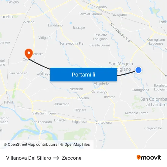 Villanova Del Sillaro to Zeccone map