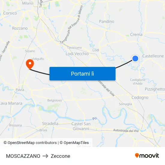 MOSCAZZANO to Zeccone map