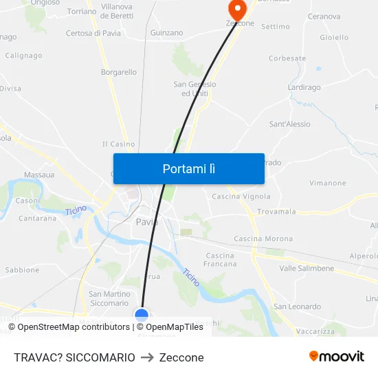TRAVAC? SICCOMARIO to Zeccone map