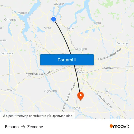 Besano to Zeccone map