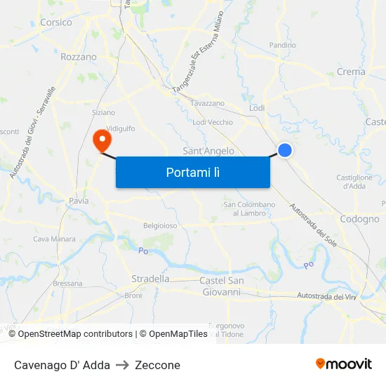 Cavenago D' Adda to Zeccone map