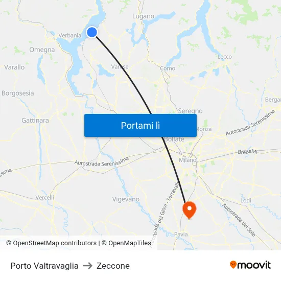 Porto Valtravaglia to Zeccone map