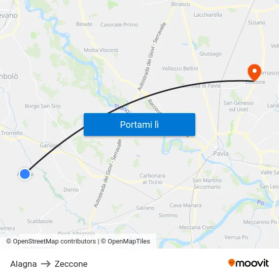Alagna to Zeccone map