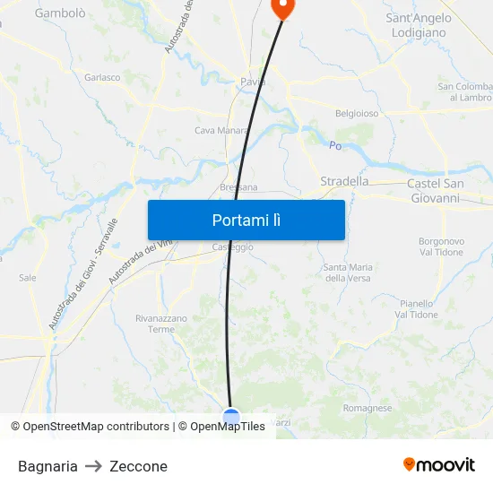 Bagnaria to Zeccone map