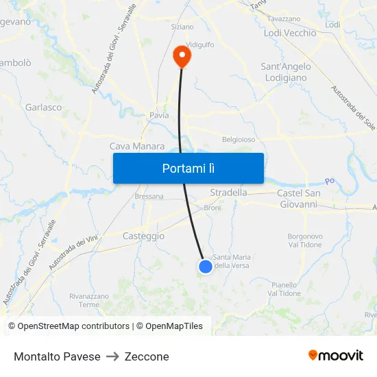 Montalto Pavese to Zeccone map