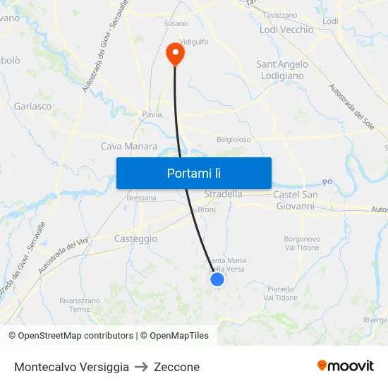 Montecalvo Versiggia to Zeccone map