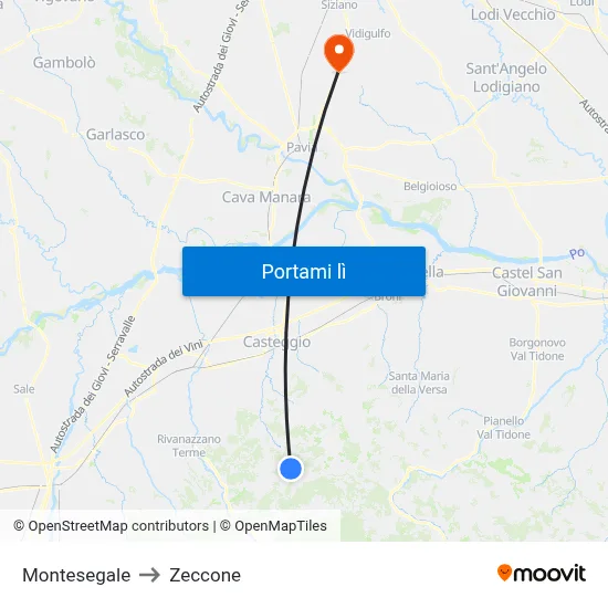 Montesegale to Zeccone map