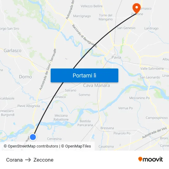 Corana to Zeccone map