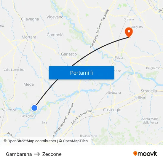 Gambarana to Zeccone map
