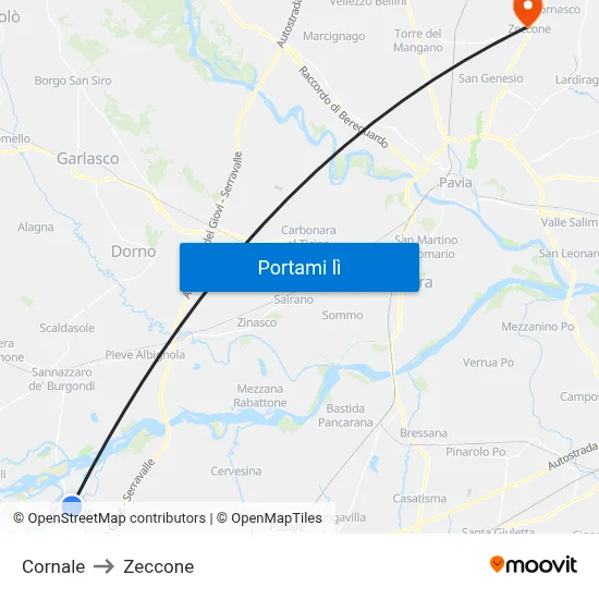 Cornale to Zeccone map