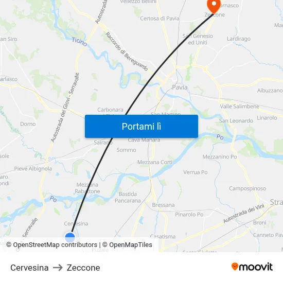 Cervesina to Zeccone map