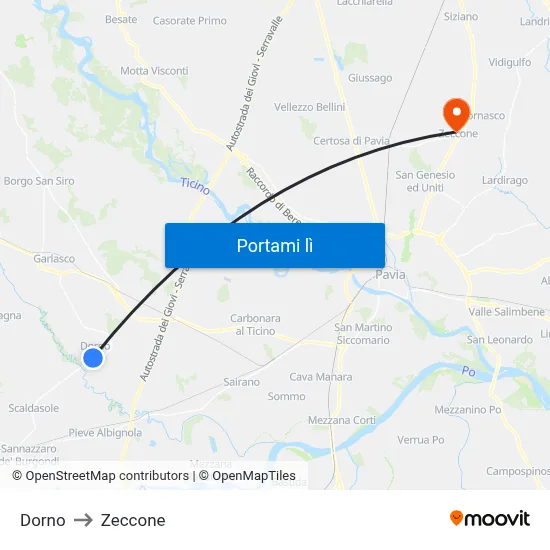 Dorno to Zeccone map