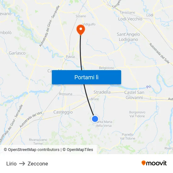 Lirio to Zeccone map