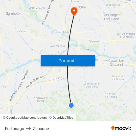 Fortunago to Zeccone map