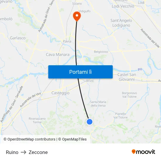 Ruino to Zeccone map
