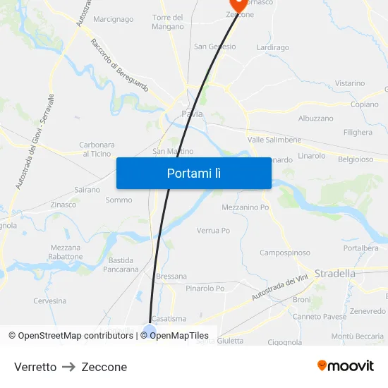 Verretto to Zeccone map