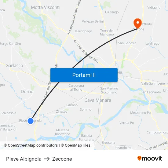 Pieve Albignola to Zeccone map