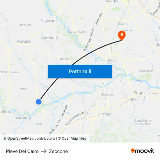 Pieve Del Cairo to Zeccone map
