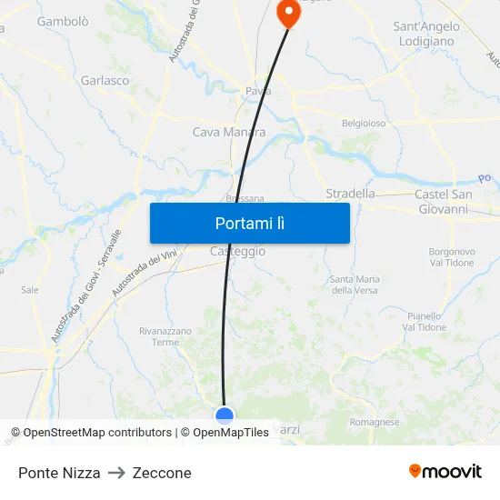 Ponte Nizza to Zeccone map