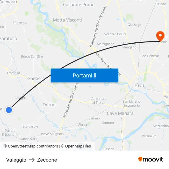 Valeggio to Zeccone map