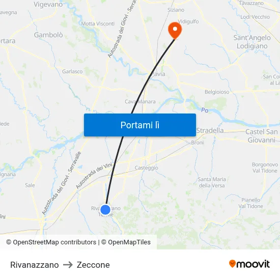 Rivanazzano to Zeccone map