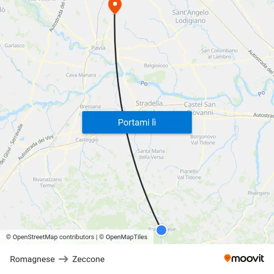 Romagnese to Zeccone map