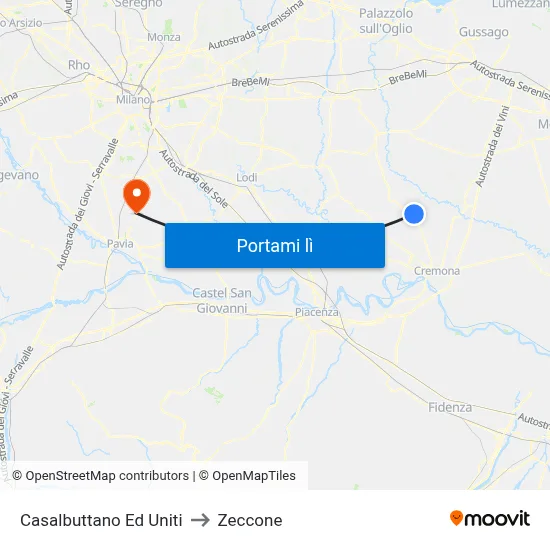 Casalbuttano Ed Uniti to Zeccone map