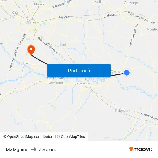 Malagnino to Zeccone map