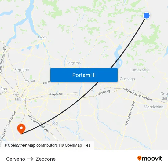 Cerveno to Zeccone map
