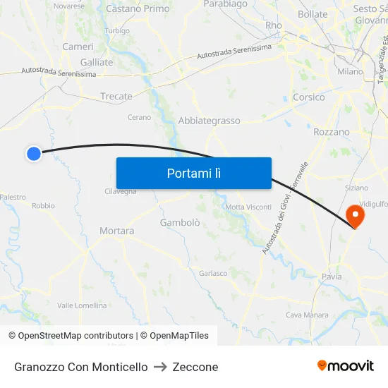 Granozzo Con Monticello to Zeccone map
