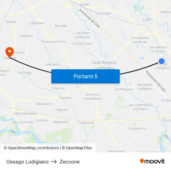 Ossago Lodigiano to Zeccone map