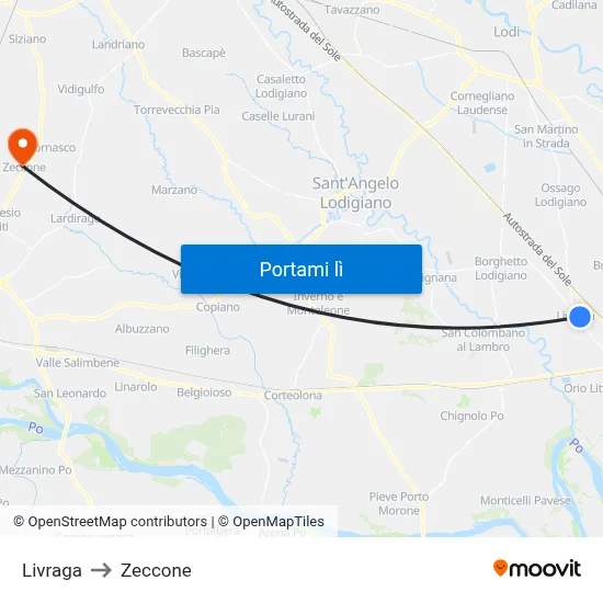 Livraga to Zeccone map