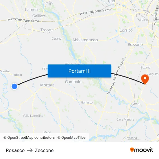 Rosasco to Zeccone map