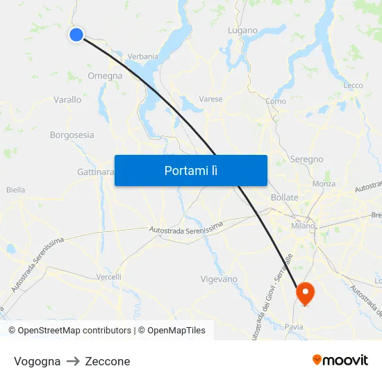 Vogogna to Zeccone map